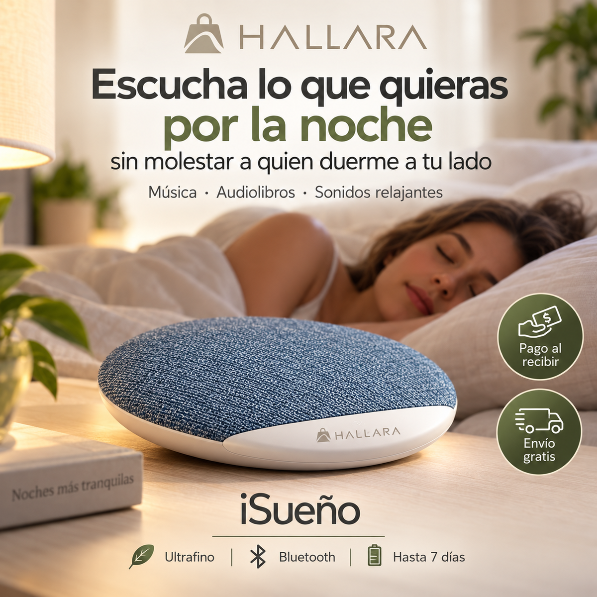 😴Hallara iSueño - Altavoz con Sonidos Relajantes - Escucha sin molestar a quien duerme contigo