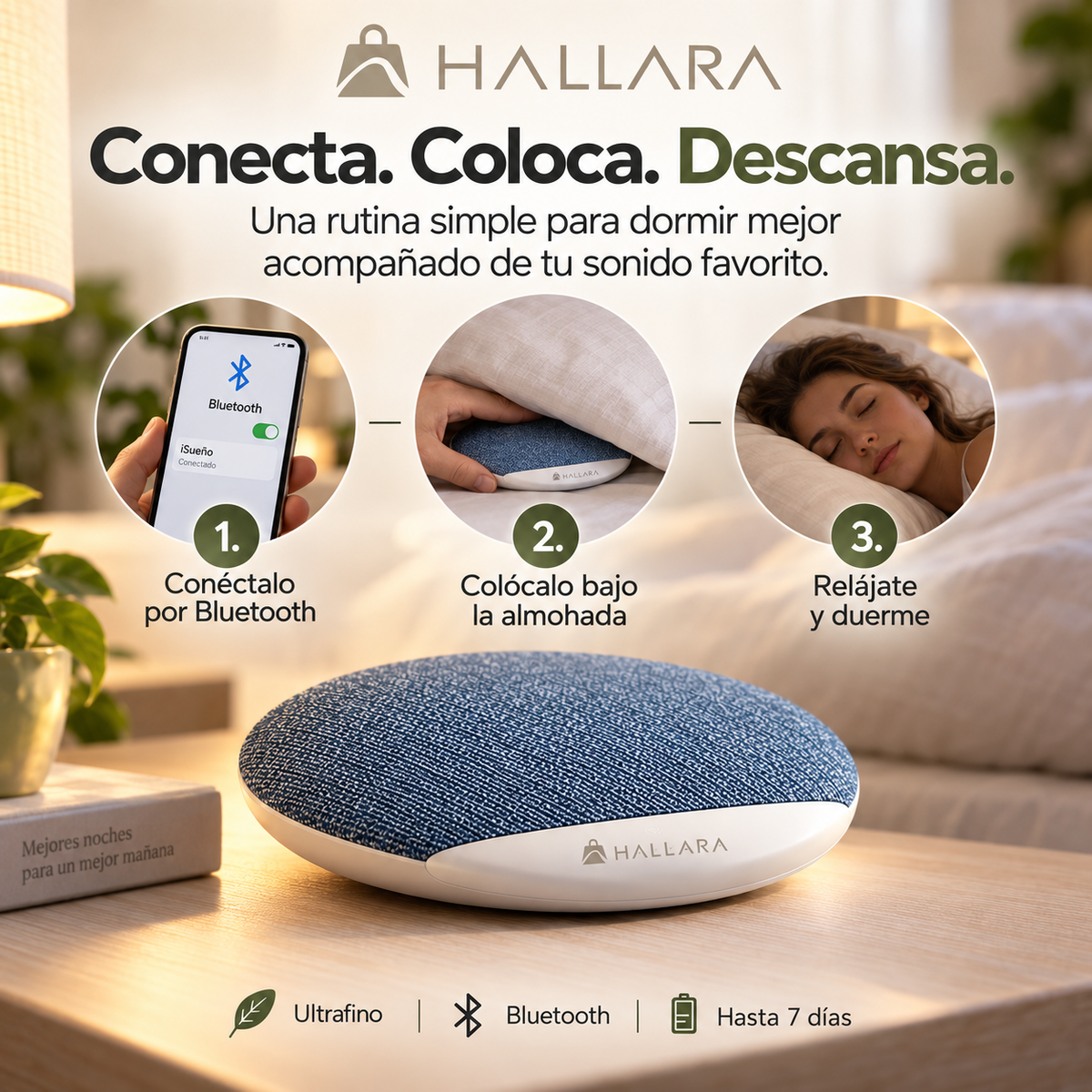 😴Hallara iSueño - Altavoz con Sonidos Relajantes - Escucha sin molestar a quien duerme contigo